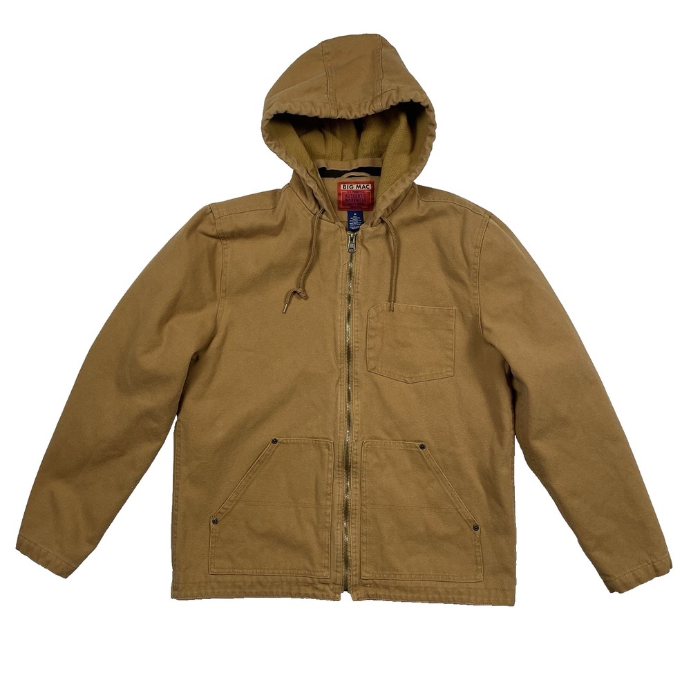 Vintage Big Mac JC Penney Jacket Mens M Tan Duck Canvas Fleece Lined Hooded Work